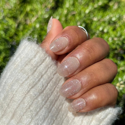 Juliet glitter press-on nails in sunlight