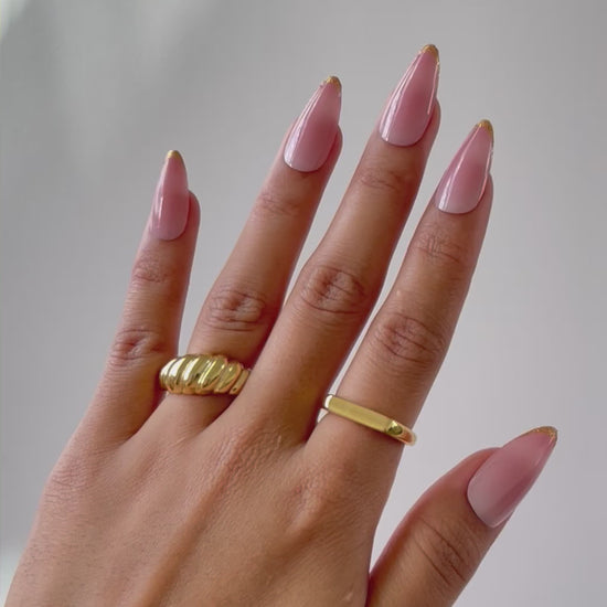 Rosy ombre press-on nails with gold accents