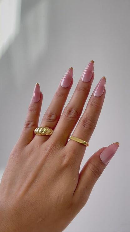 Rosy ombre press-on nails with gold accents