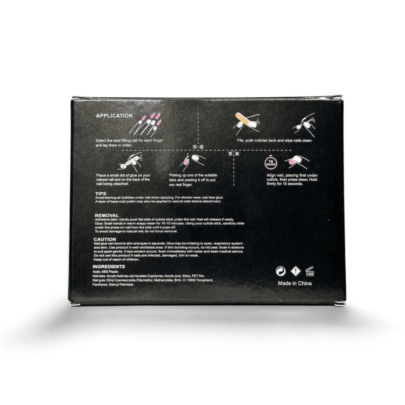 Back of Aurelia press-on nails packaging with instructions